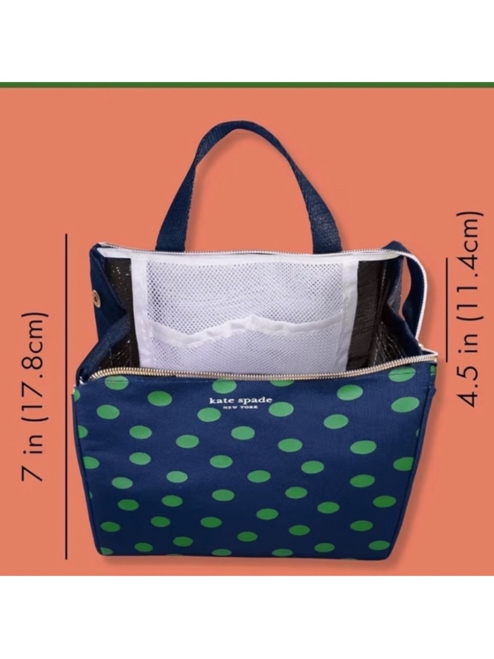 kate spade New York Navy & Green Polka Dot Lunch Tote